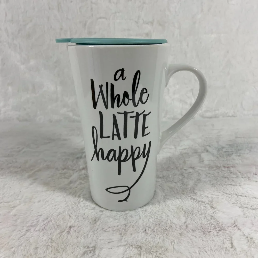 “A Whole Latté Happy” Hallmark Ceramic Travel Mug with lid Hallmark - Picture 1 of 8